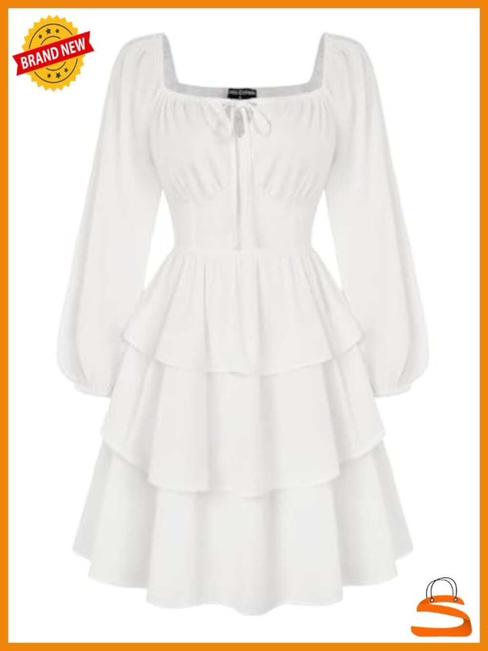 Square Neck Long Sleeve A-Line Dress with Pockets